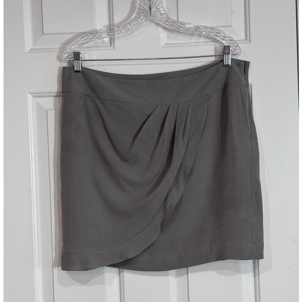 Ann Taylor LOFT Gray Silver Silk Skirt Wrap Style Business Casual Minimalist